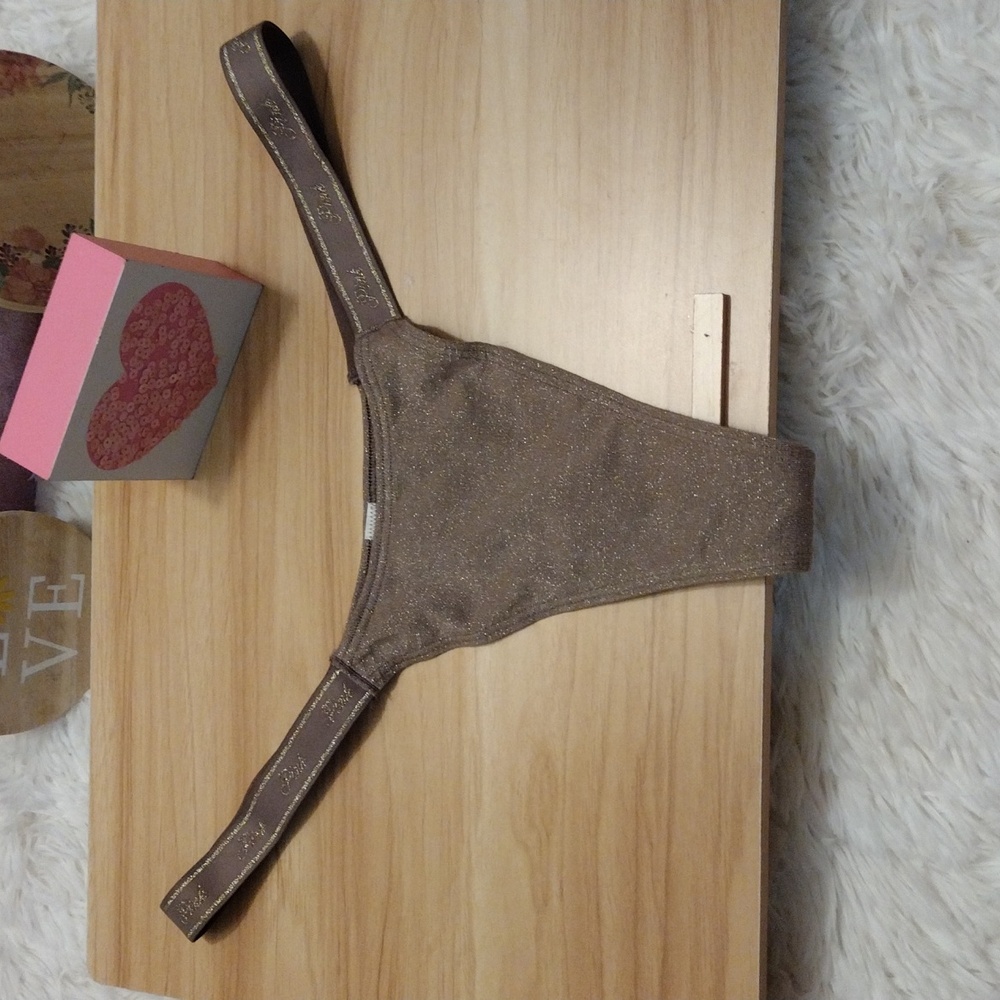 Victoria's Secret PINK Sparkle Knit ✨Brown Thong Medium 🆕